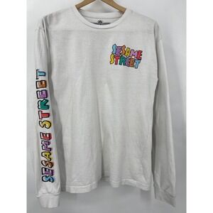 Sesame Street Mens L White Long Sleeve Graphic T-Shirt Characters Mad Engine